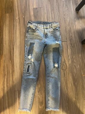 GAP Women's Washed Blue Ripped Ankle Jeans